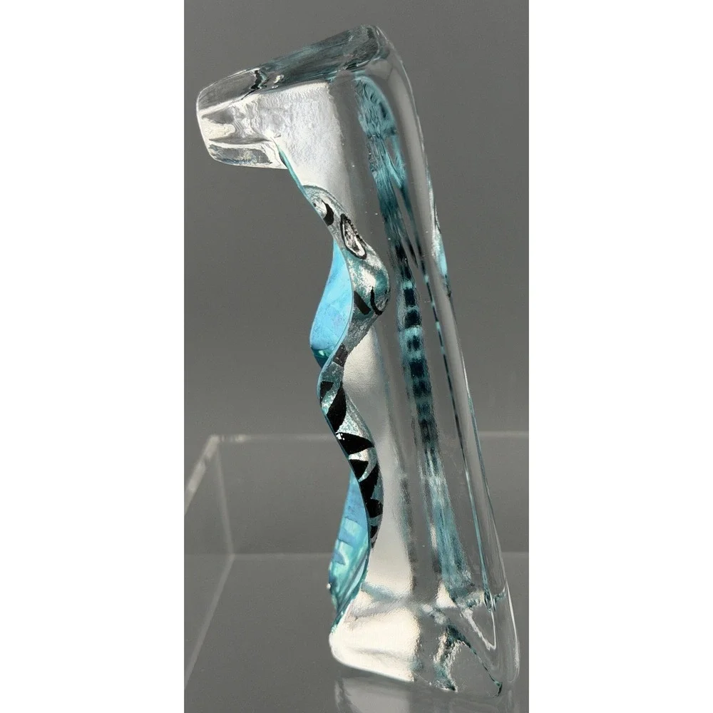 Vintage Paperweight Cat Kriff Design Art Glass Blue Hand Painted 6
